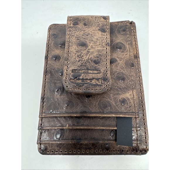 Nocona Western Mens Money Clip Wallet Leather Vintage Ostrich Brown N5487702 - Picture 3 of 6